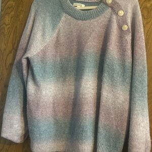 LC Lauren Conrad Pastel Ombre Crewneck Sweater with Shoulder Buttons